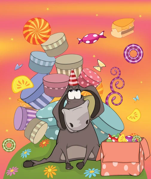 Donkey birthday. Cartoon — Stock Vector