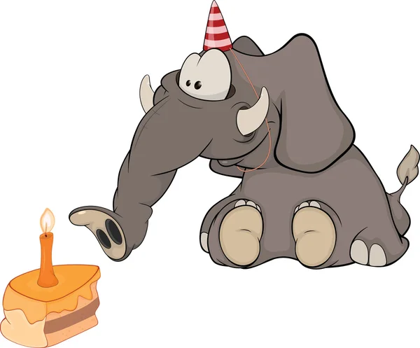 O bezerro de elefante e um bolo de fatia. Desenhos animados — Vetor de Stock