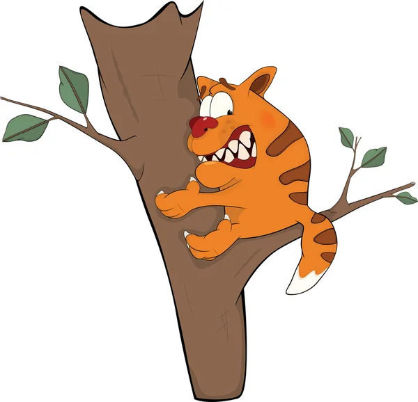 Cat on a tree. Cartoon — Stock Vector