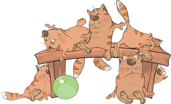 Γάτες σε ένα παγκάκι. κινούμενα σχέδια — Διανυσματικό Αρχείο