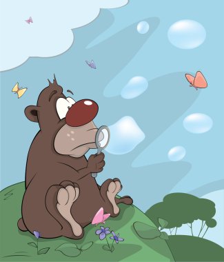 ayı yavrusu ve sabun kabarcık karikatür
