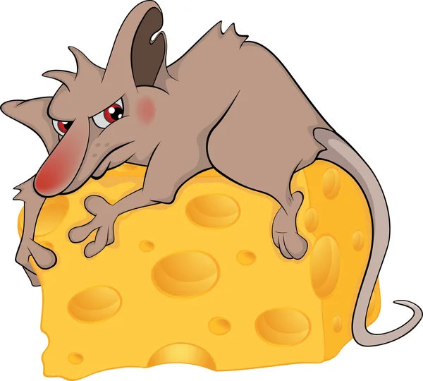 Rat and cheese piece cartoon — Stock Vector