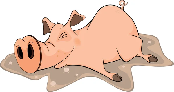 Pig and a pool. Cartoon — Stock Vector