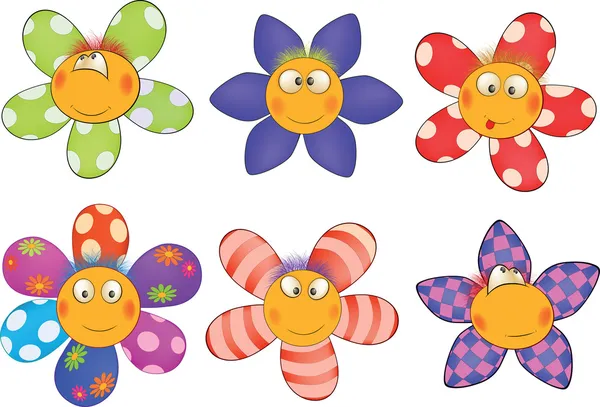 Cheerful small flowers. Cartoon — Stock Vector