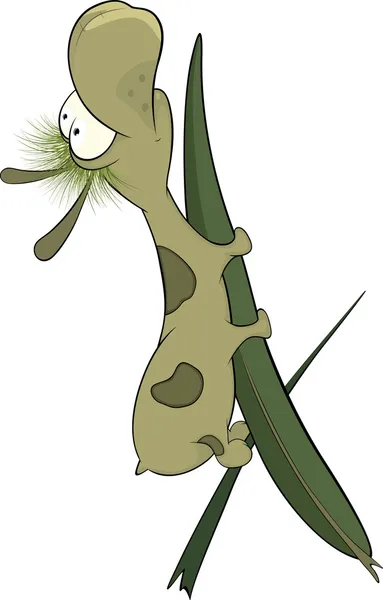 Groene worm op een blad. Cartoon — Stockvector