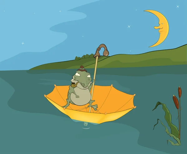 Travel of a frog. Cartoon — Stockvector