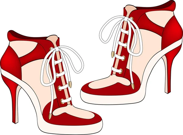 Zapatos femeninos rojos aislados en blanco — Vector de stock