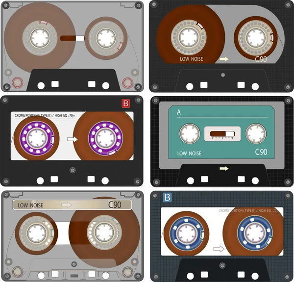 El conjunto completo de las diferentes cintas de casetes de audio — Vector de stock