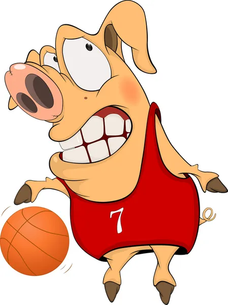 Schwein der Basketballspieler Karikatur — Stockvektor