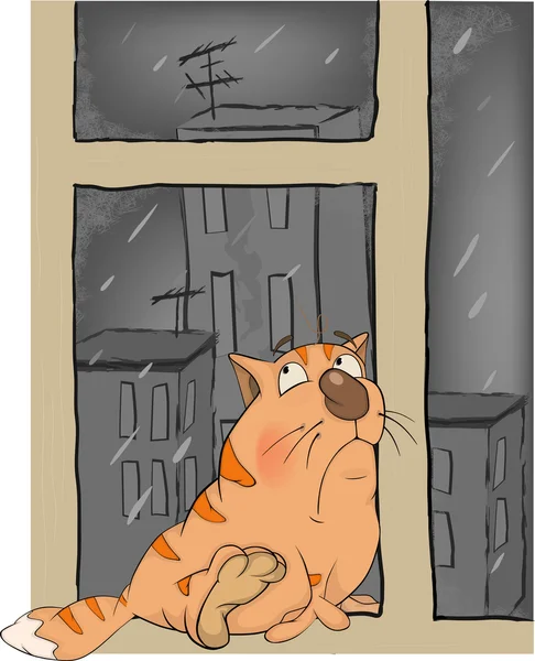 Un gatito bajo la lluvia en otoño . — Archivo Imágenes Vectoriales