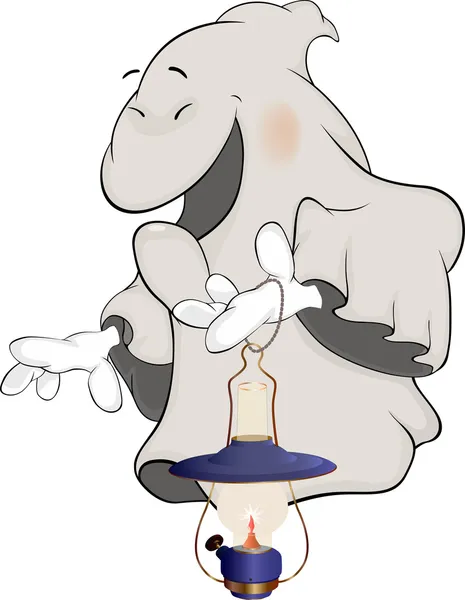 Fantasma y vieja lámpara de dibujos animados — Vector de stock