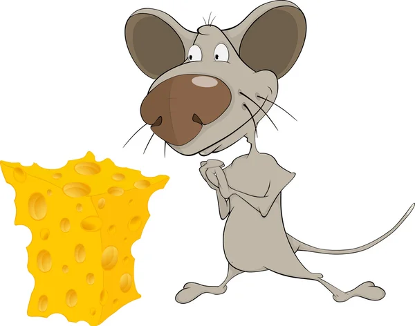 Piccolo mouse e formaggio cartone animato — Vettoriale Stock