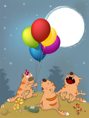 Kediler kutluyor doğum karikatür