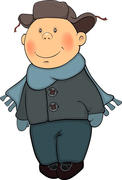 Un niño con abrigo de invierno y gorra — Vector de stock