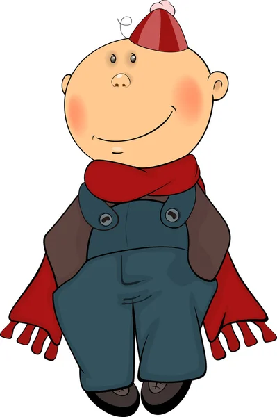 Un garçon en manteau d'hiver et un bonnet — Image vectorielle