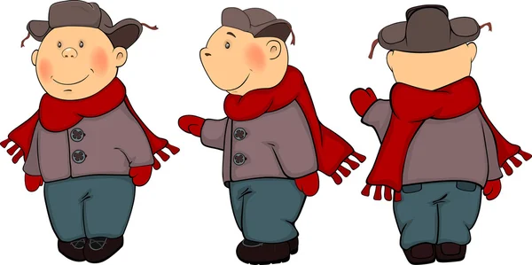 Un niño con abrigo de invierno y gorra — Vector de stock