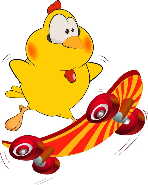 Huhn und Skateboard Cartoon — Stockvektor