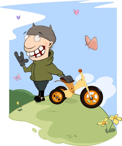 骑自行车的人和儿童三轮车 — 图库矢量图片