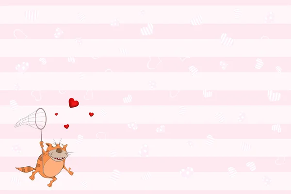 Tarjeta postal para gatos y corazones — Vector de stock