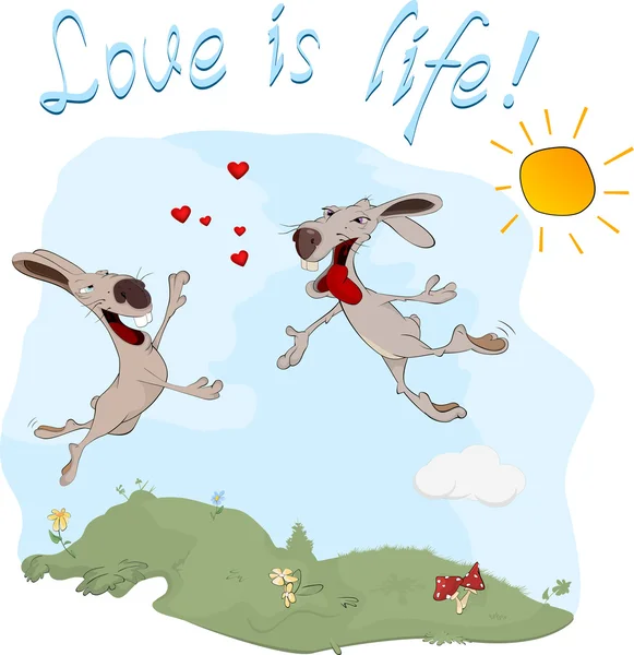 Rabbits and love postcard — Stock Vector