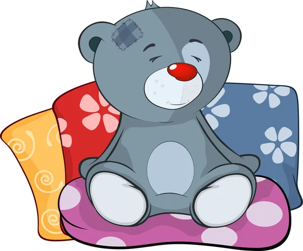 Toy bear cub and pillows — Stock Vector
