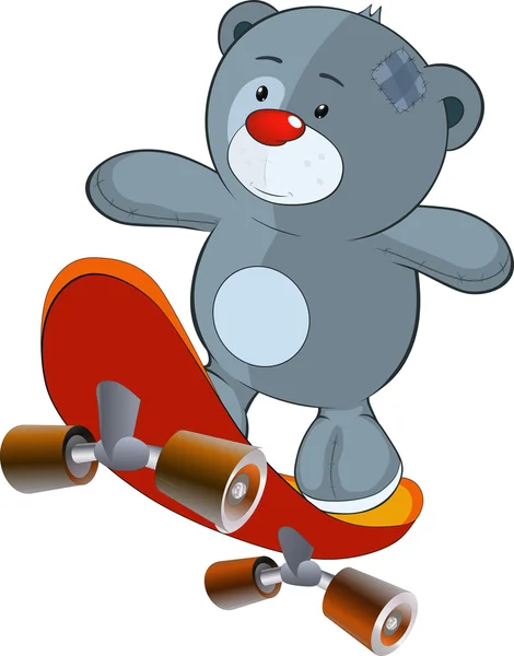 Toy bear cub and skateboard — Stock Vector