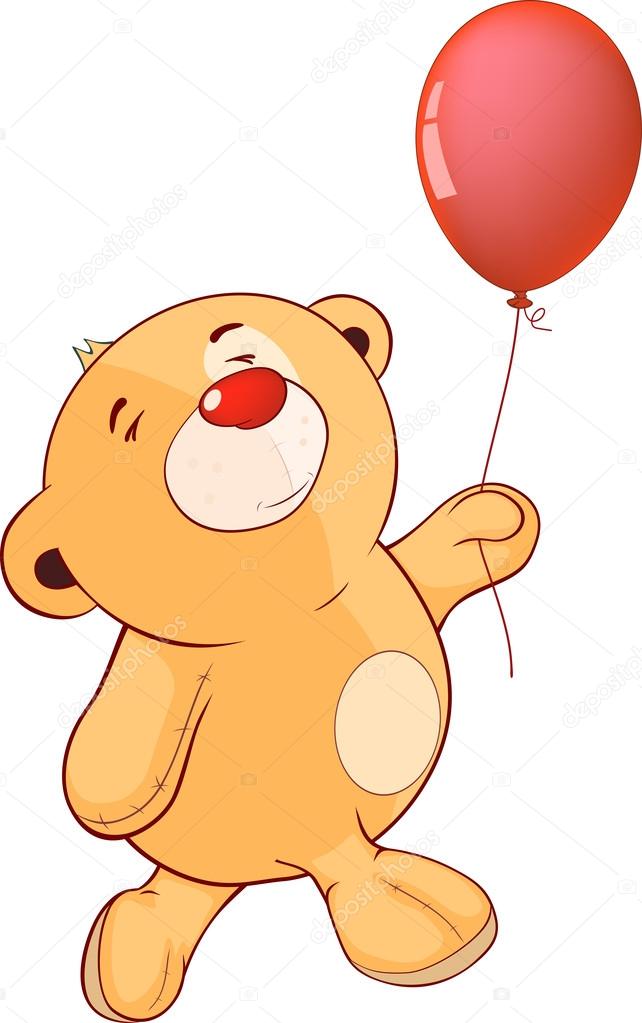Toy bear cub and a toy balloon