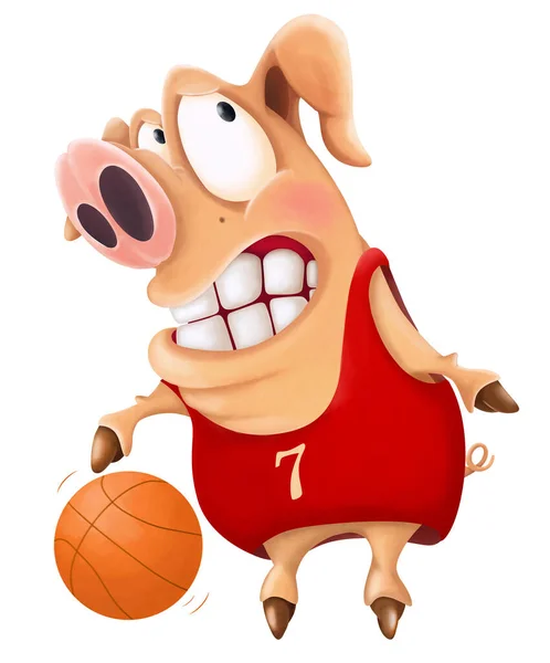 Illustrazione Personaggio Dei Cartoni Animati Carino Giocatore Basket — Foto Stock