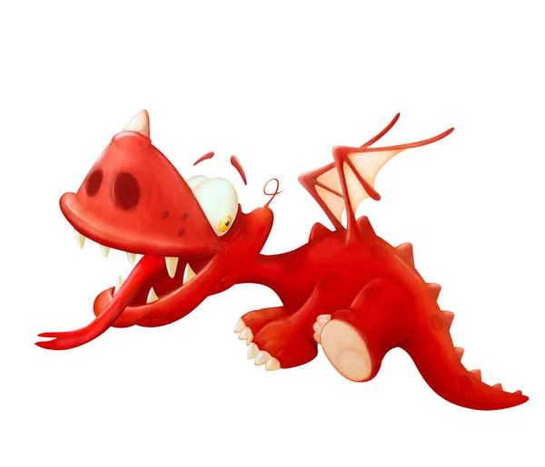 Ilustração Personagem Bonito Dos Desenhos Animados Dragão Vermelho — Fotografia de Stock