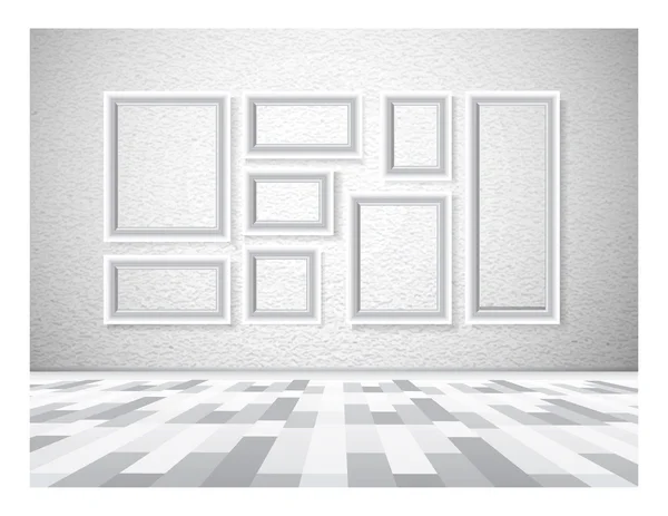 Interior picture frames on white wall — Stock Vector