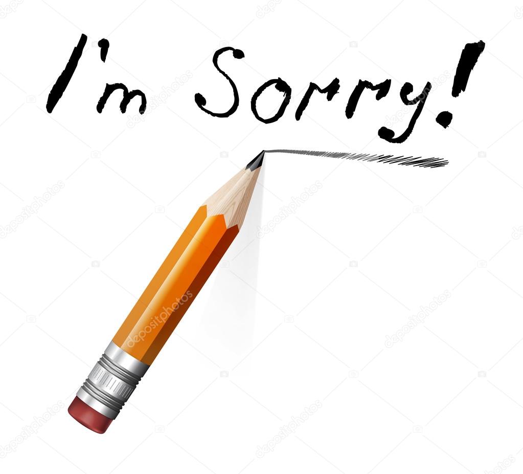 Say sorry with a text message on paper and pencil