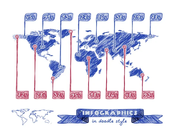 Mapa dibujado a mano del mundo — Archivo Imágenes Vectoriales