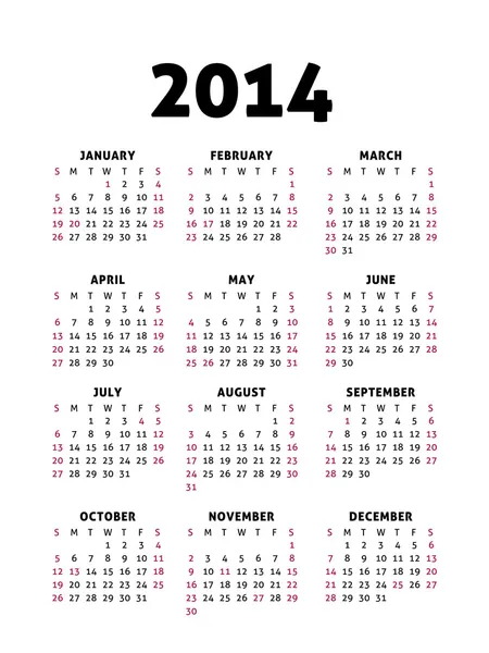 Simples 2014 Calendário —  Vetores de Stock