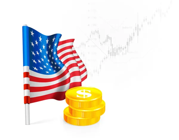 Estados Unidos Bandera con monedas — Vector de stock