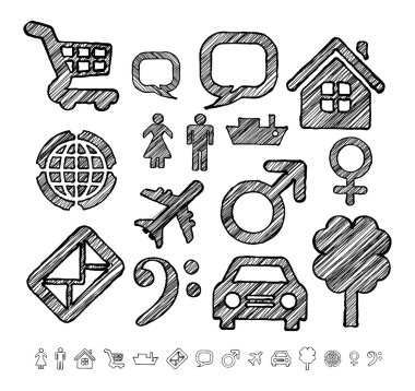 Group of icons for infographic in doodle style vector