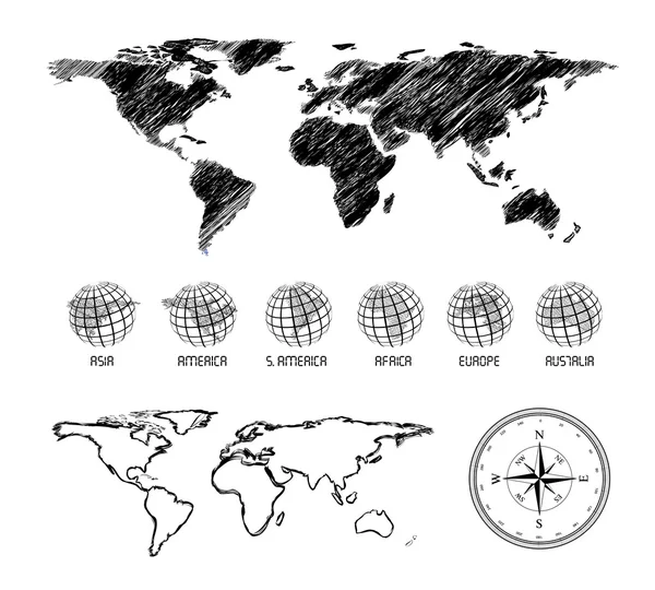 Handgetekende kaart van de wereld — Stockvector