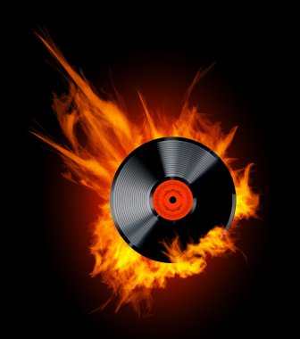 Vinil plak disk alevler içinde