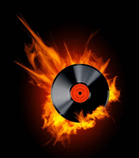 Vinyl Record Disc in Flames — Stock Vector