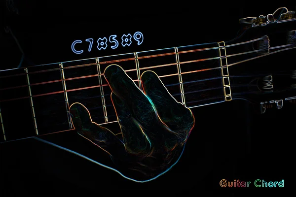 Гитара аккорд на темном фоне — стоковое фото