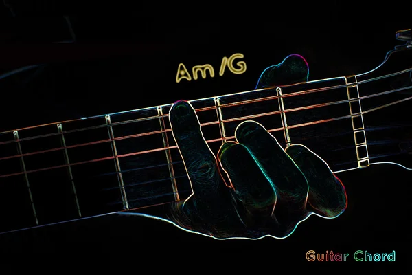 Kytara chord na tmavém pozadí — Stock fotografie