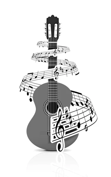 Music notes with guitar player — Stock Vector