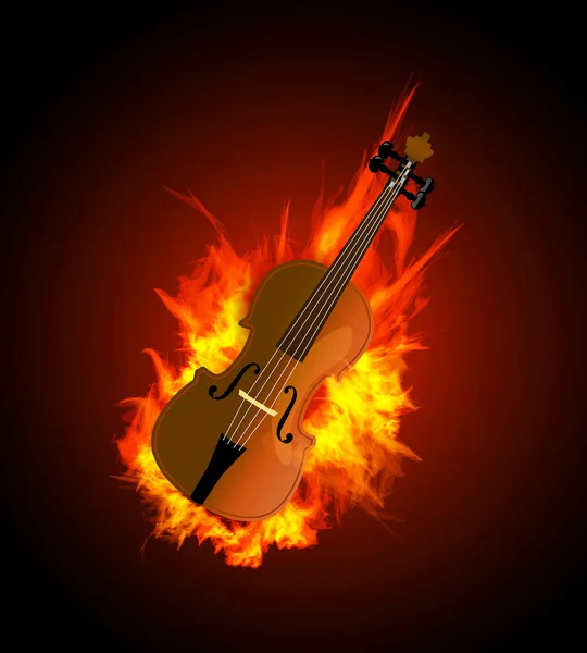 Violin in Fire Isolated on Black Background — Stock Vector
