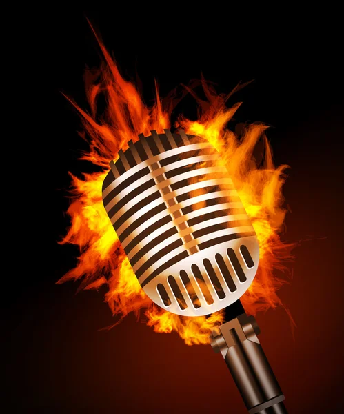 Micrófono en fuego — Vector de stock