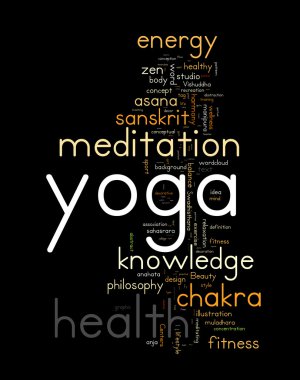 Yoga. kelime bulutu konsept illüstrasyon.