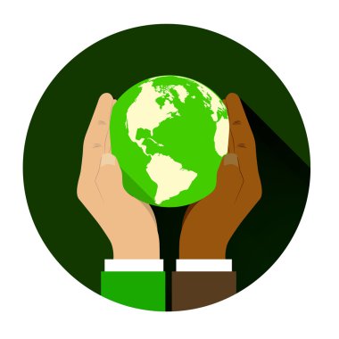 Mix of two different races holding hands globe. clipart