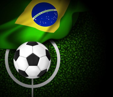 futbol sahası ile top ve Brezilya bayrağı