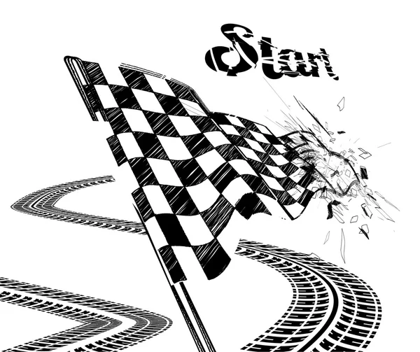 Desenho bandeira quadriculada com pista de pneu — Vetor de Stock