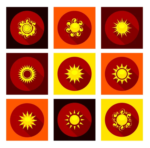 Iconos de sol establecidos en estilo plano — Archivo Imágenes Vectoriales