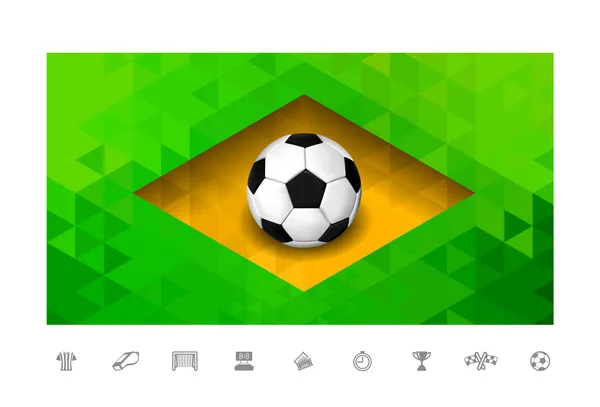 Ballon de football avec drapeau brésilien dans le style triangle — Image vectorielle