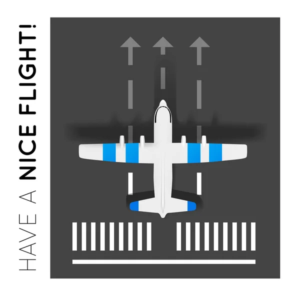 Plane on the runway at the airport. Top view — Stock Vector